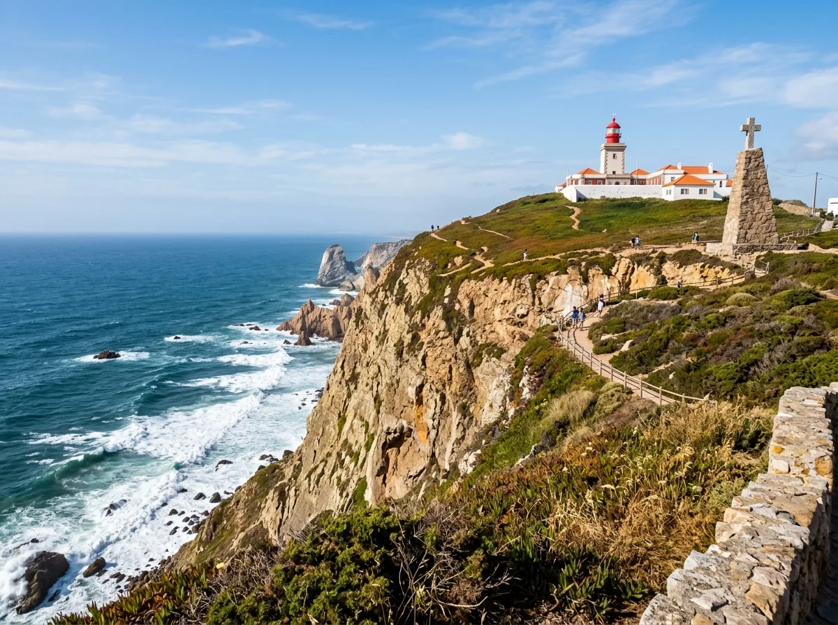 Cabo da Roca cliffs and lighthouse on the scenic route between Sintra and Cascais