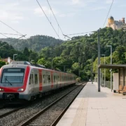 Suburban train arriving at Sintra station from Lisbon