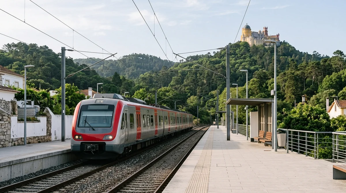 Suburban train arriving at Sintra station from Lisbon