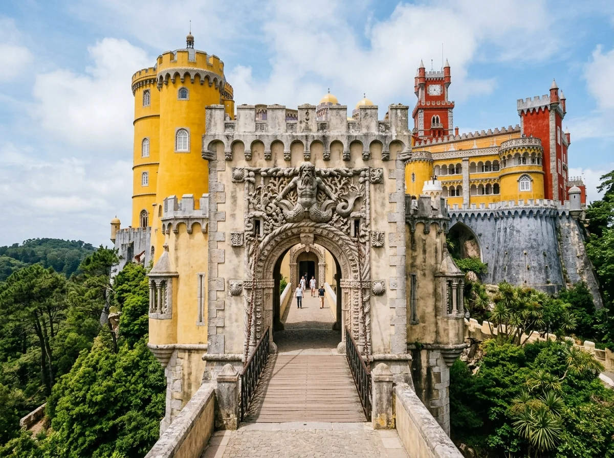 The colourful entrance gateway of Pena Palace, the busiest 434 stop