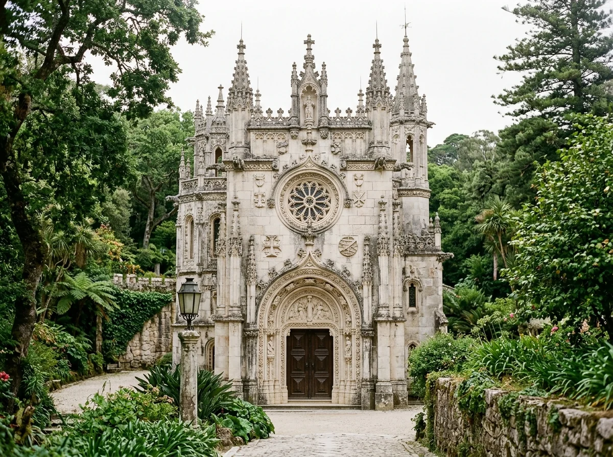 The carved chapel facade at Quinta da Regaleira, Sintra