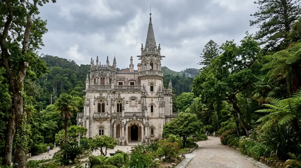 The Neo-Manueline palace facade at Quinta da Regaleira in Sintra