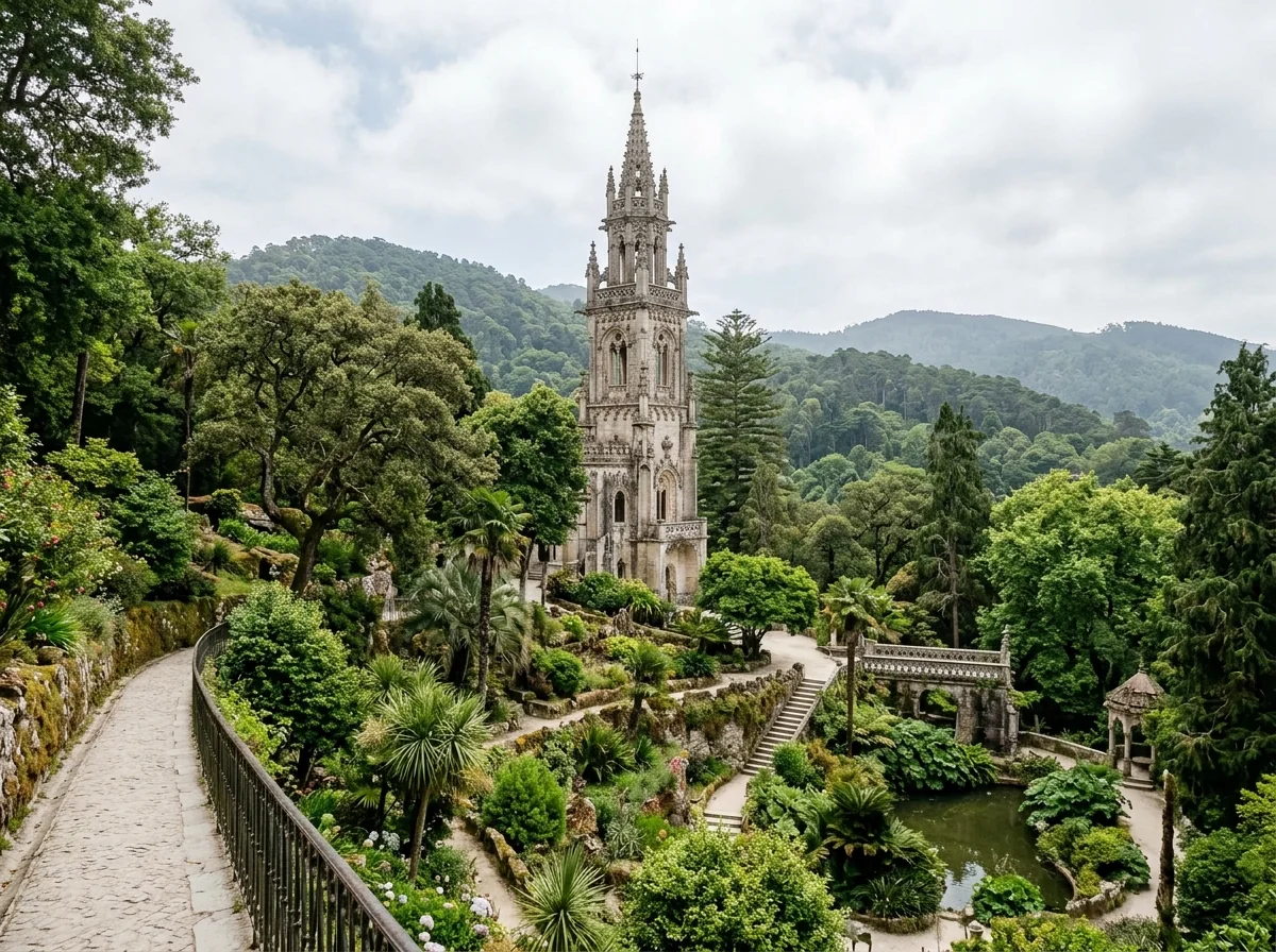 A tower above the terraced gardens at Quinta da Regaleira, Sintra