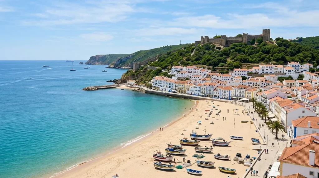 Sesimbra bay, seafront and hilltop castle on a day trip from Lisbon
