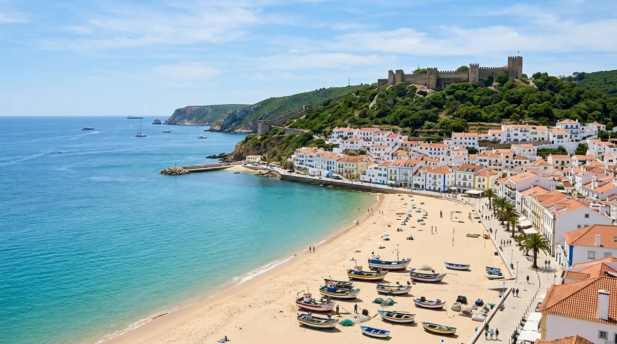 Sesimbra bay, seafront and hilltop castle on a day trip from Lisbon