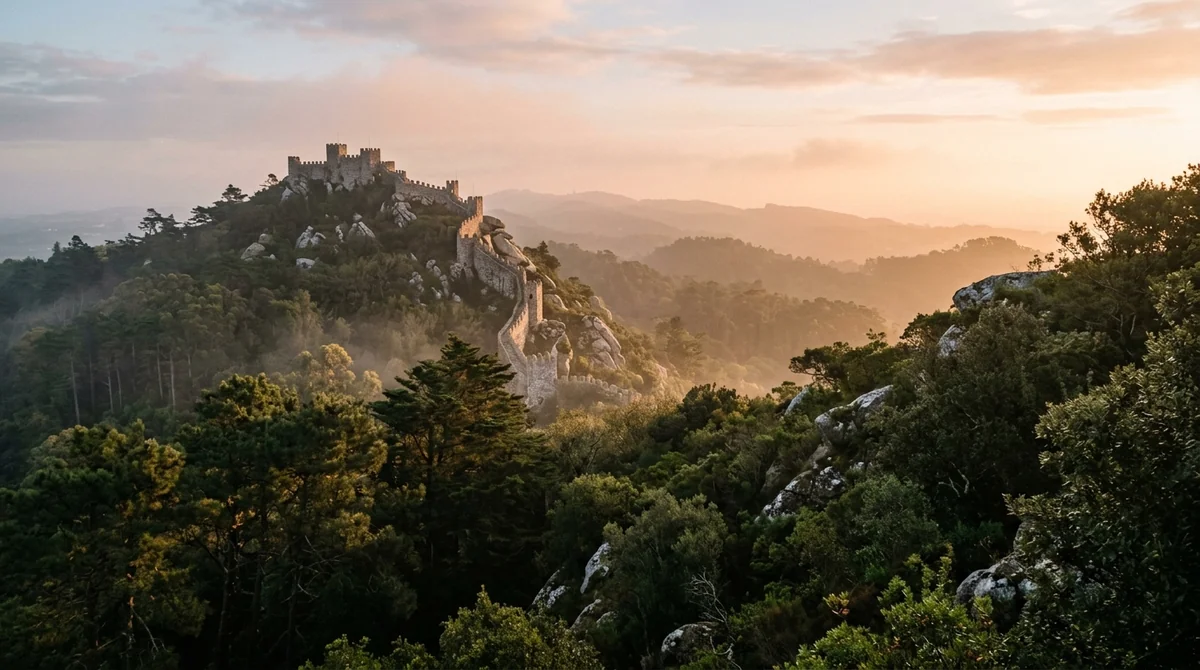 Quiet Sintra forest and Moorish Castle walls at dawn, a calmer Sintra alternative