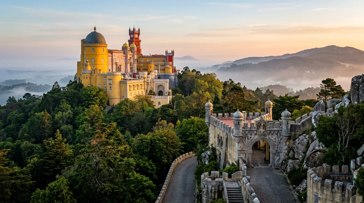 Pena Palace in Sintra at morning, the start of a Sintra and Cascais one day itinerary