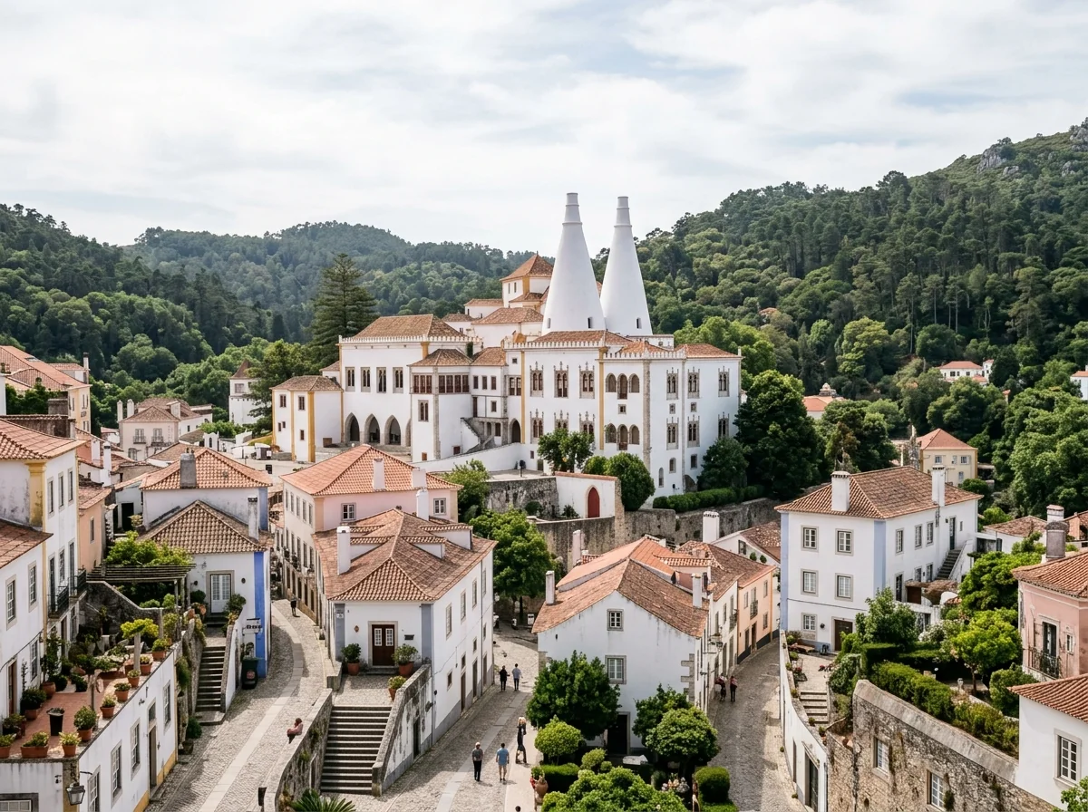 The twin chimneys of the Sintra National Palace, a 434 bus stop