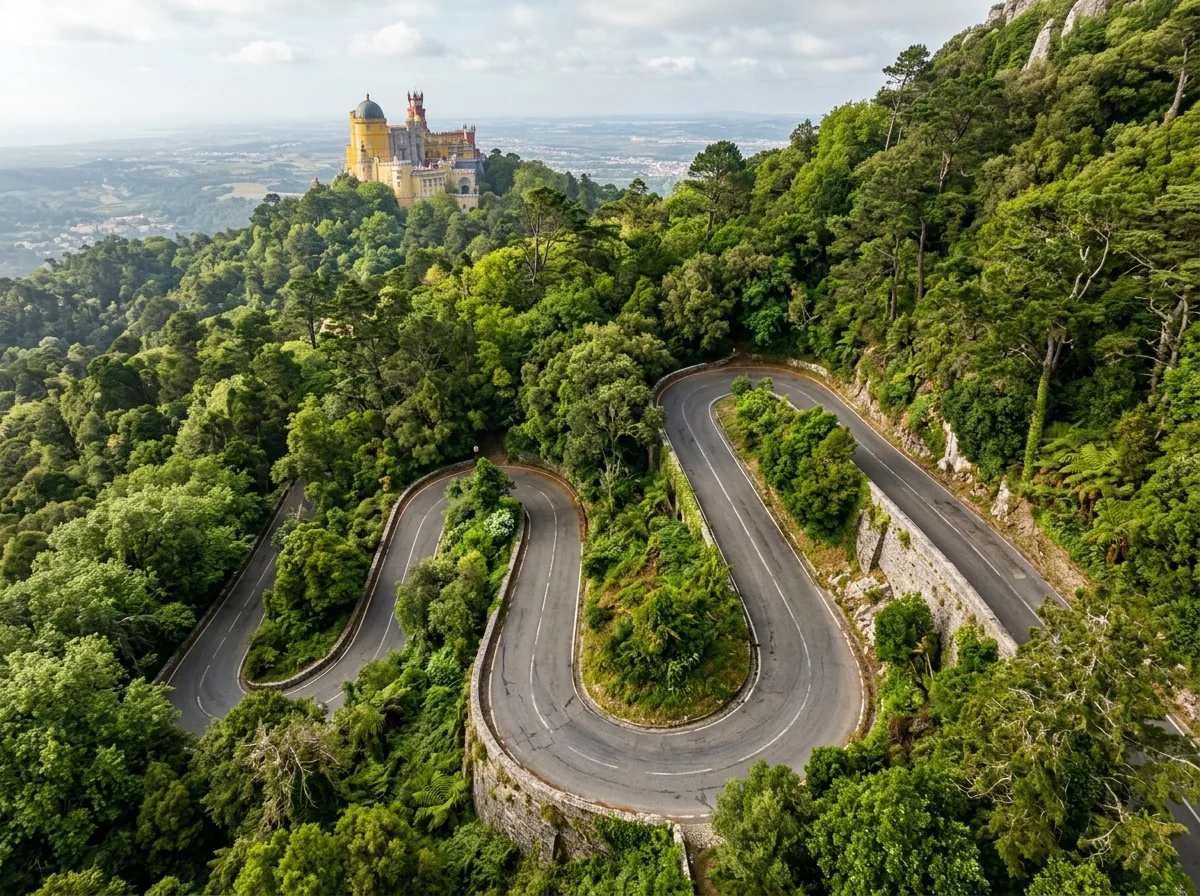 The narrow winding forest road the Sintra 434 bus loops along