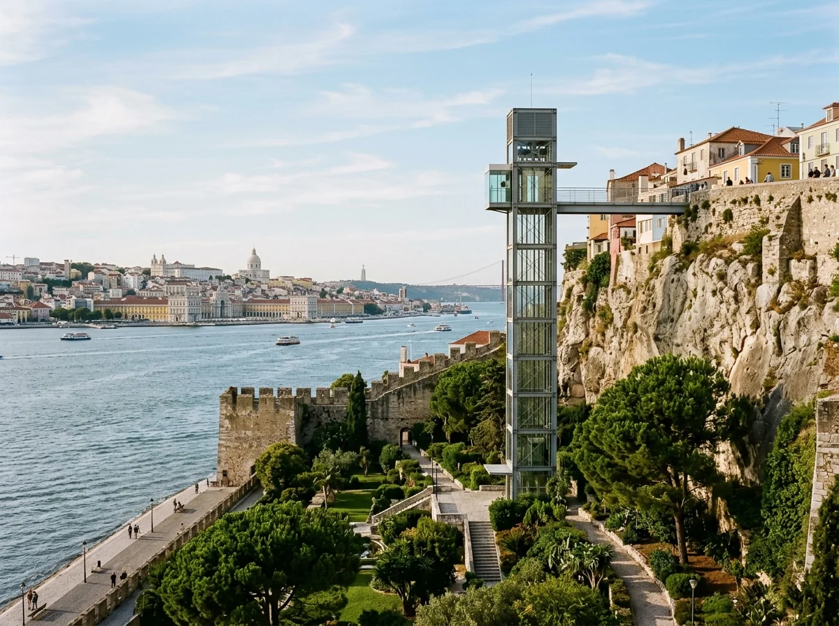 The Boca do Vento panoramic elevator in Almada Velha above the Tagus river near Cacilhas