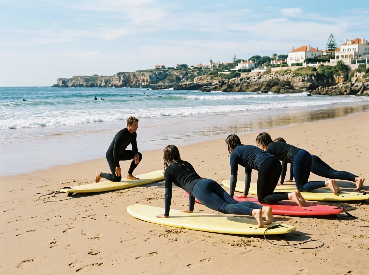 A surf lesson on a beach near Cascais, the calm way to start before Guincho