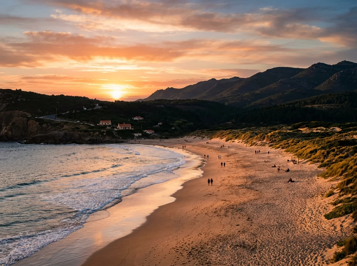 Sunset over the Atlantic at Praia do Guincho beach near Cascais