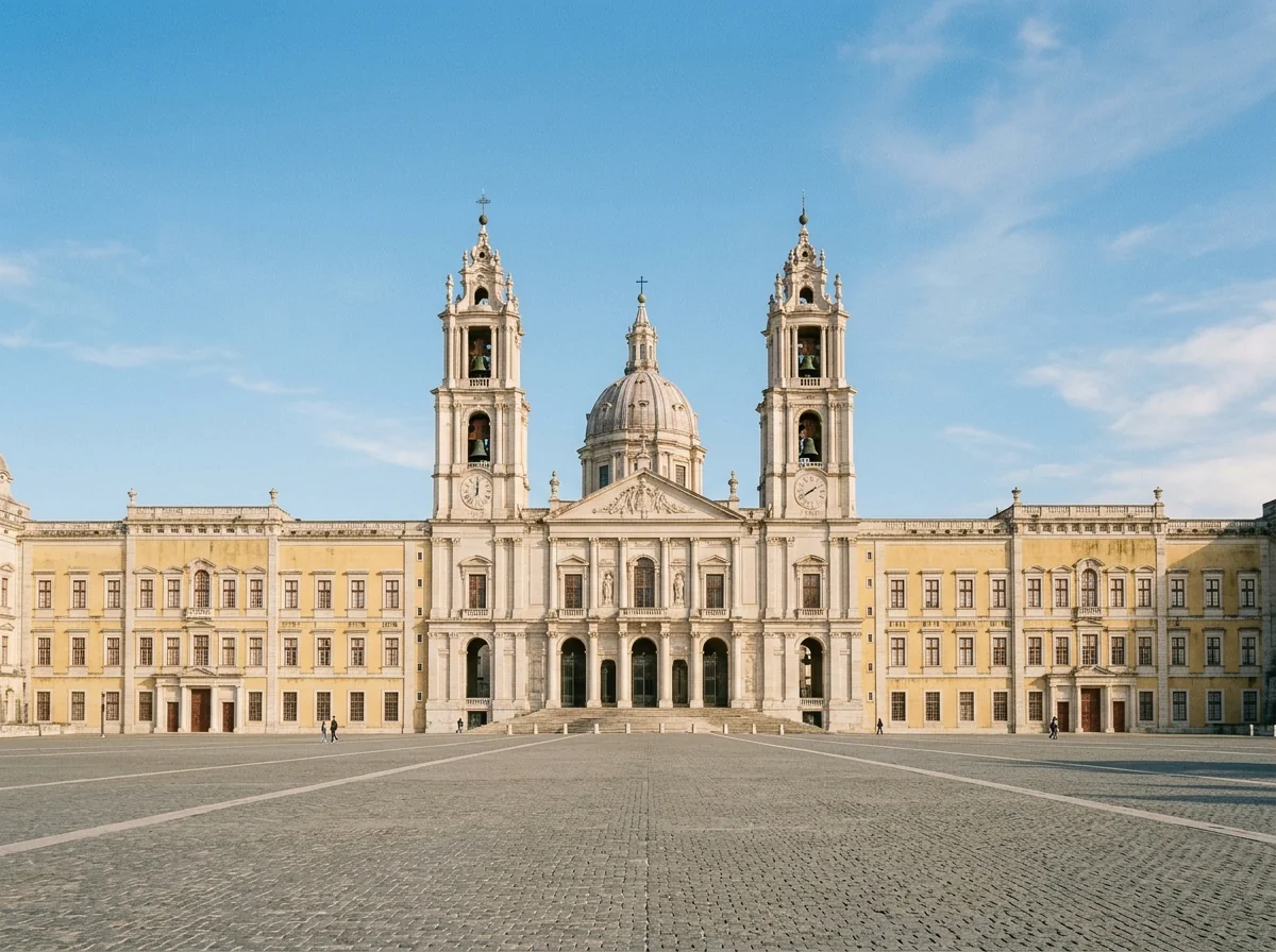 The vast baroque facade of Mafra National Palace near Ericeira