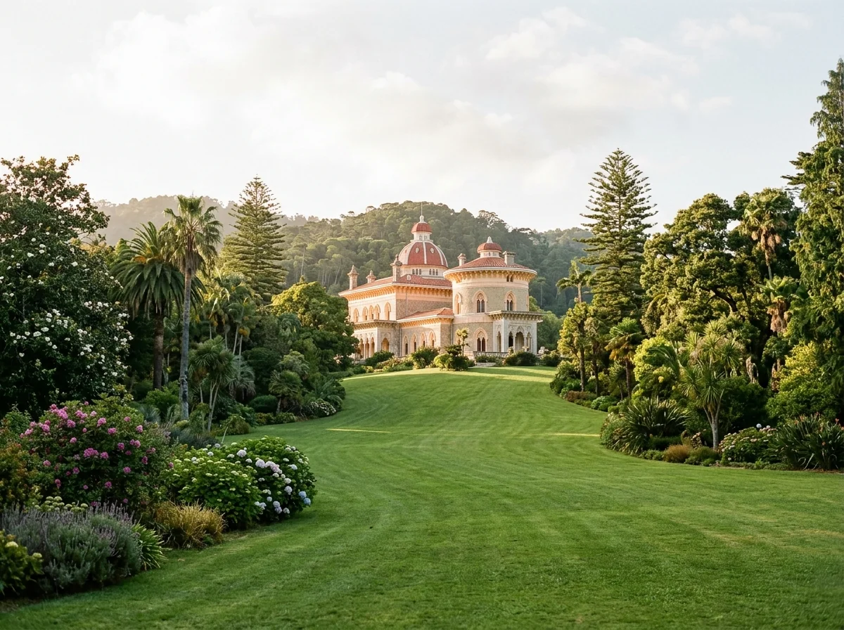 The great lawn sweeping up to Monserrate Palace in Sintra