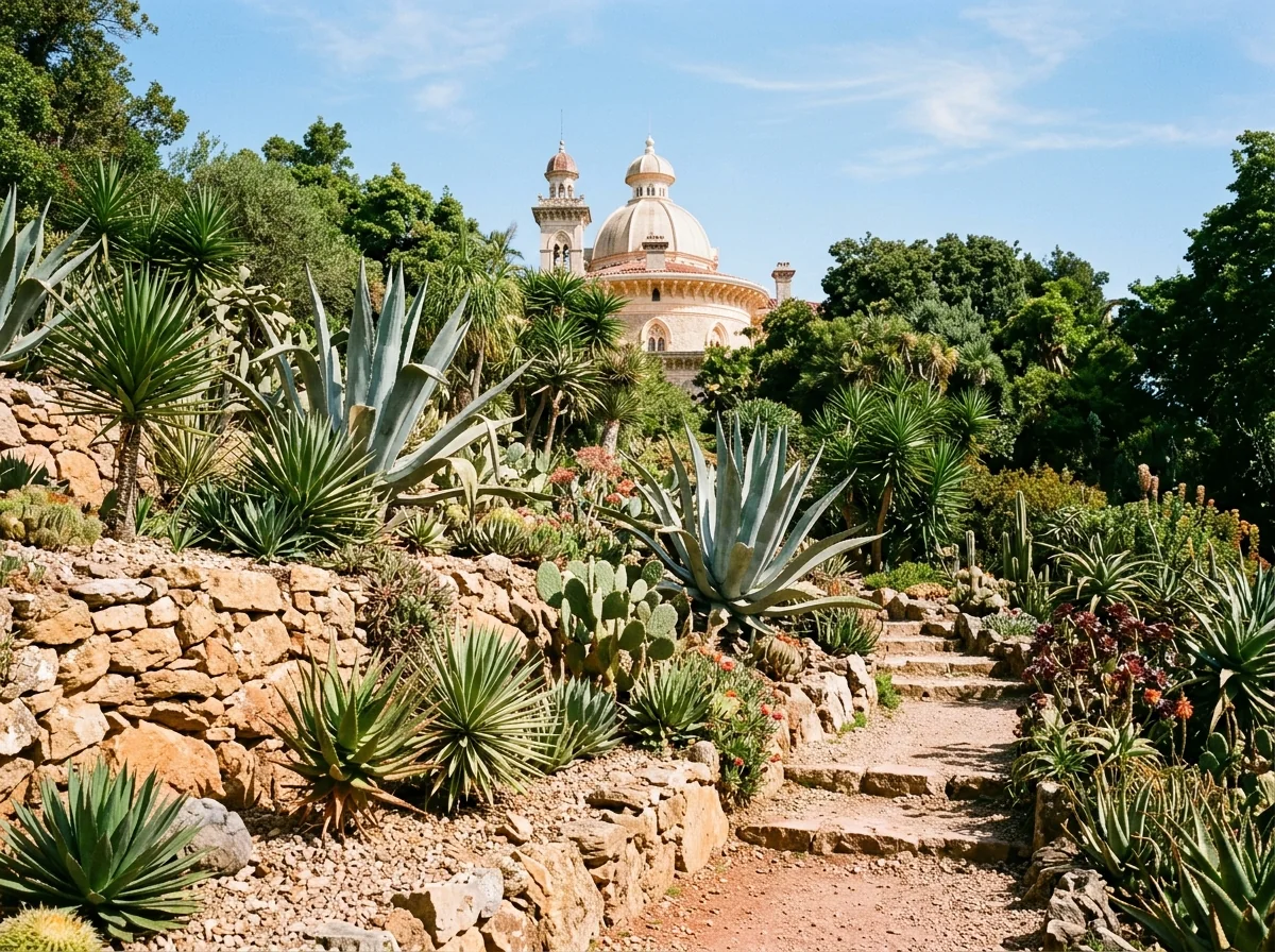 Agaves and succulents in the Mexican garden at Monserrate Palace, Sintra