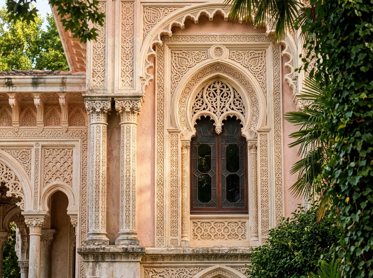 Carved Moorish detail on the facade of Monserrate Palace, Sintra
