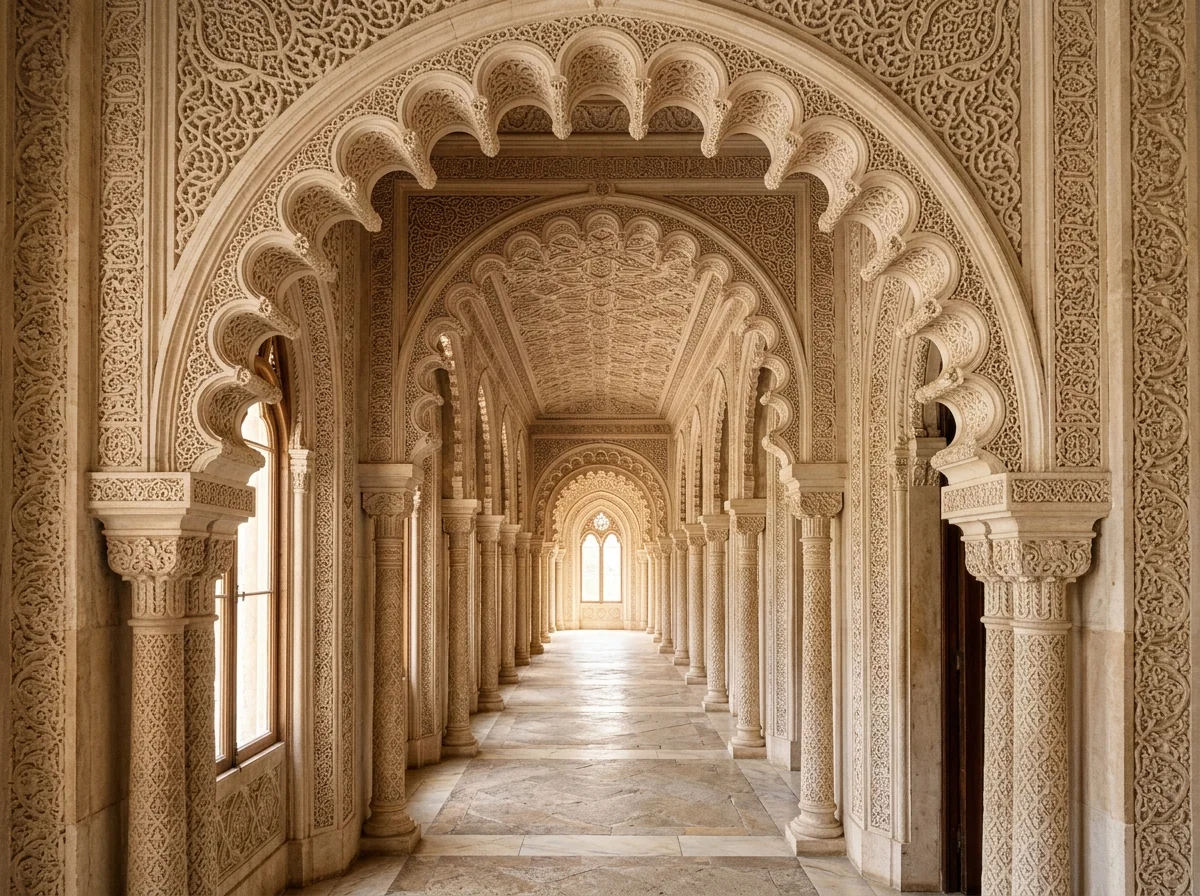 The lace-like carved plasterwork inside Monserrate Palace, Sintra