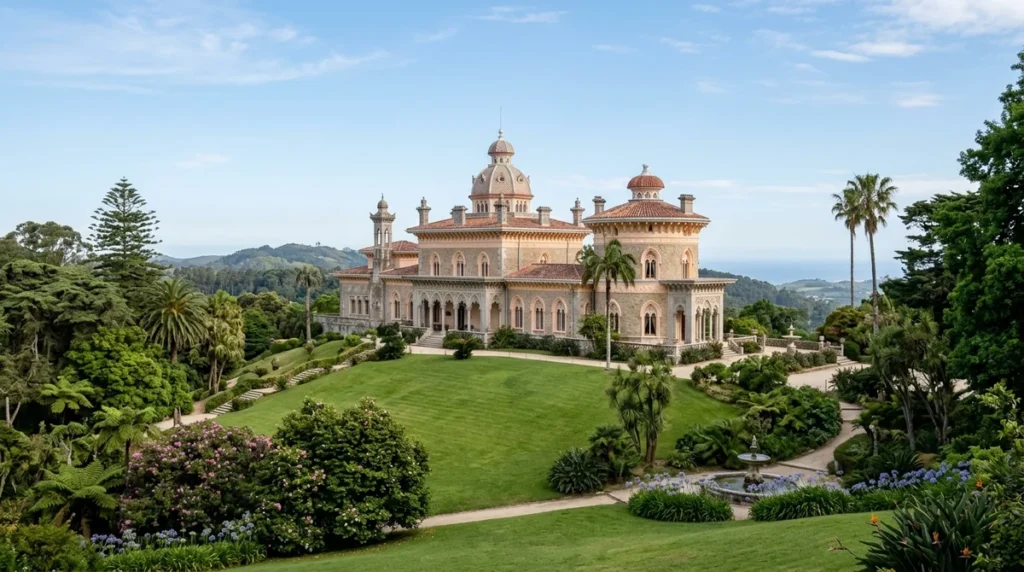 Monserrate Palace in Sintra above its green lawn, the quiet alternative to Pena Palace