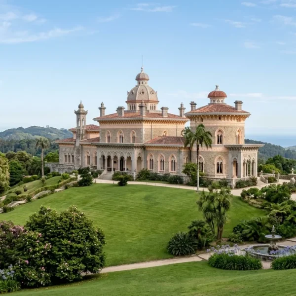 Monserrate Palace in Sintra above its green lawn, the quiet alternative to Pena Palace
