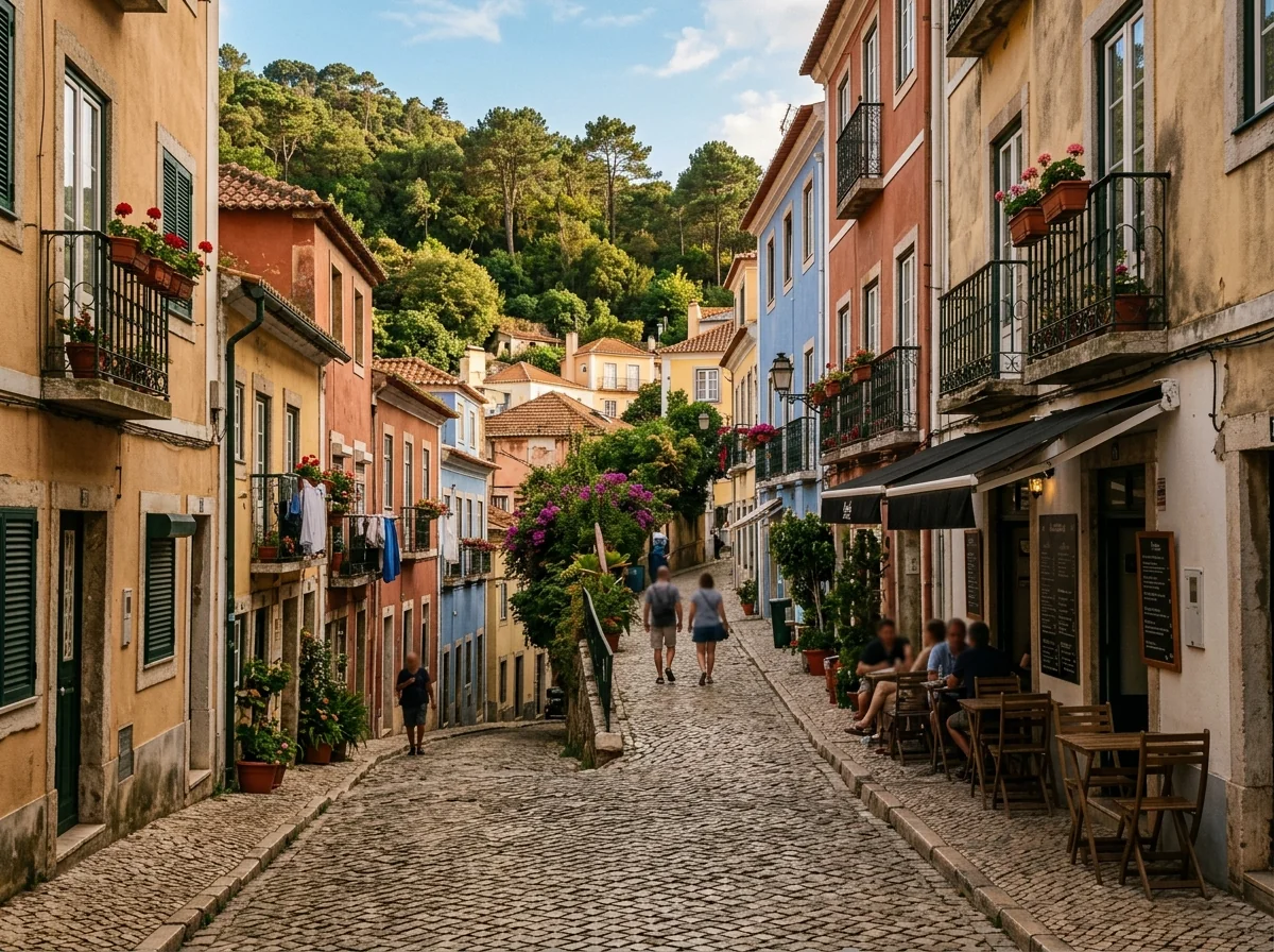 A cobbled street in Sintra's old town on the way from Pena Palace to Quinta da Regaleira