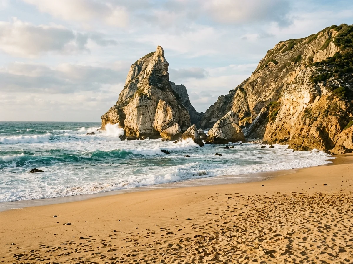 The Ursa sea stack seen from the sand of Praia da Ursa near Sintra