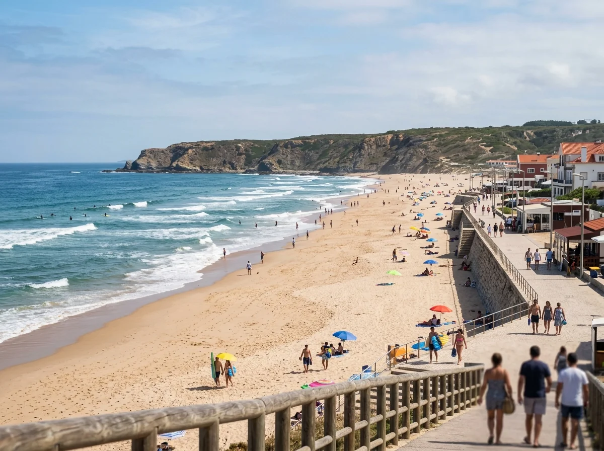 The long sandy surf beach of Praia Grande near Sintra