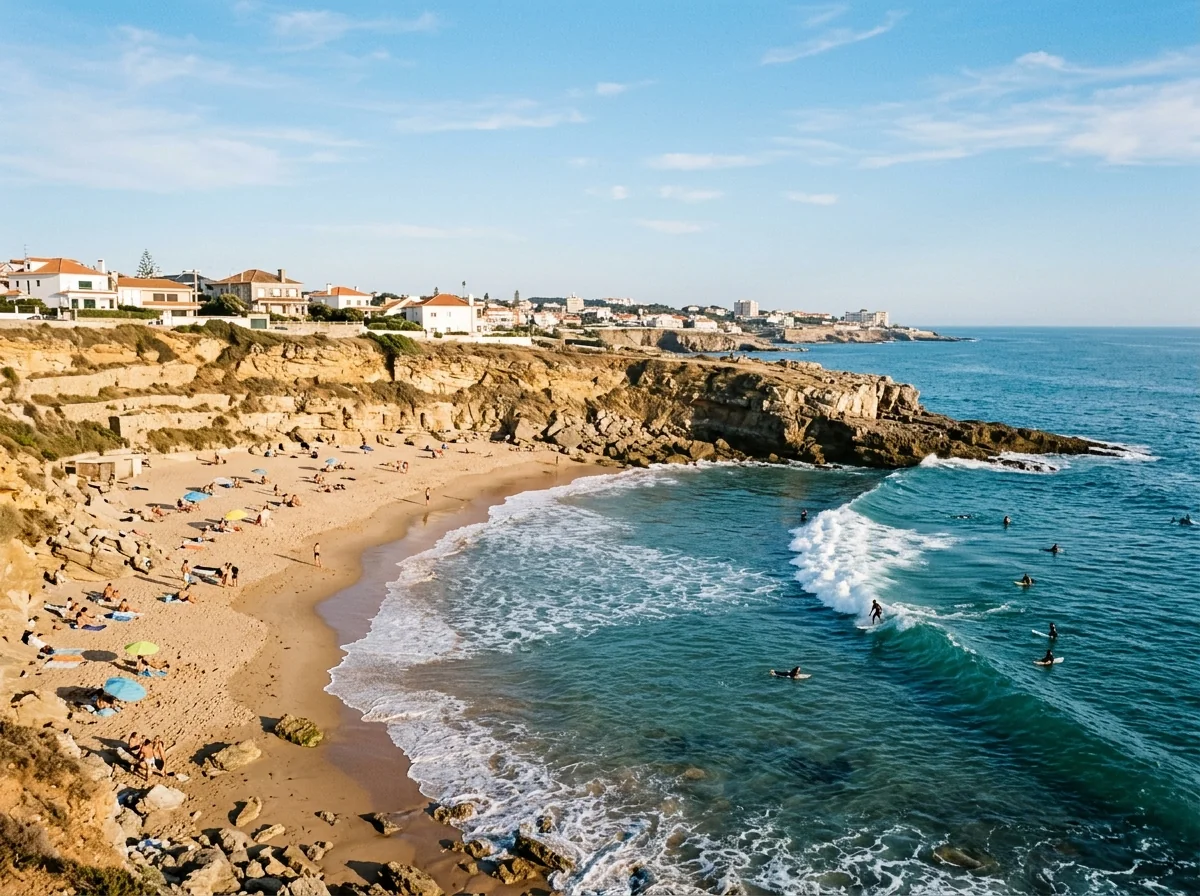 Sao Pedro do Estoril surf beach near Cascais with a right-hand wave