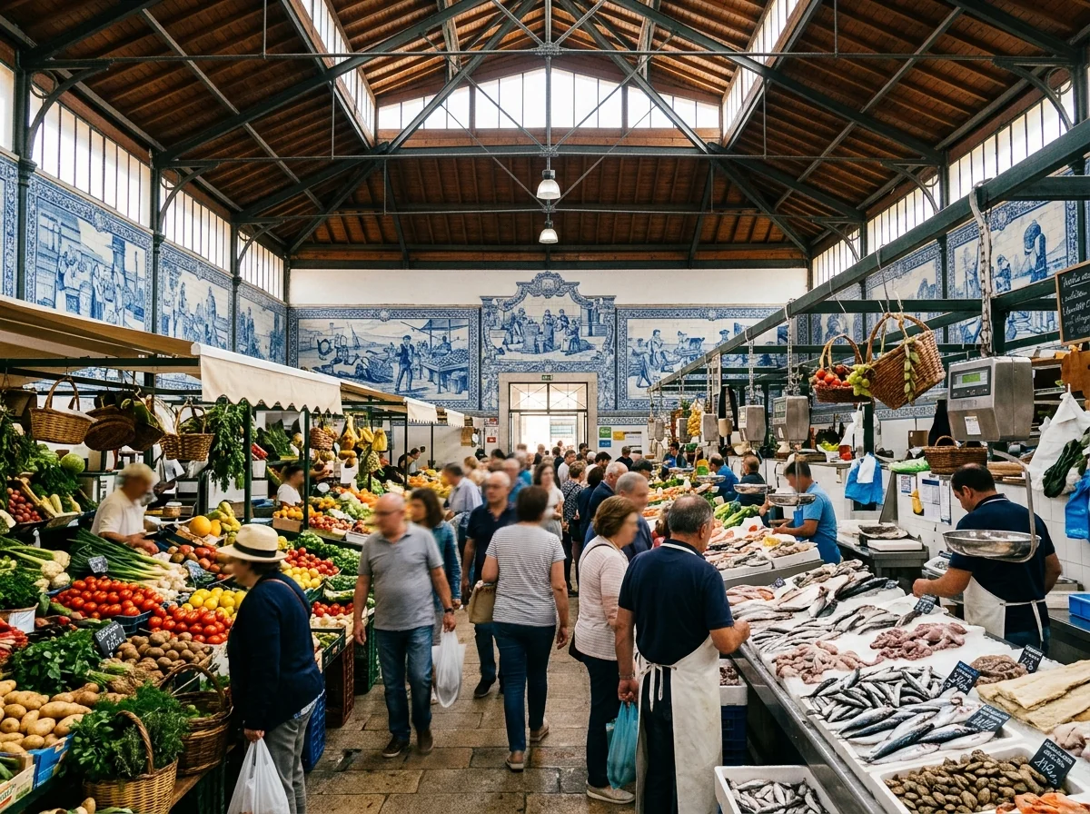 The tiled Mercado do Livramento fish and produce market in Setubal