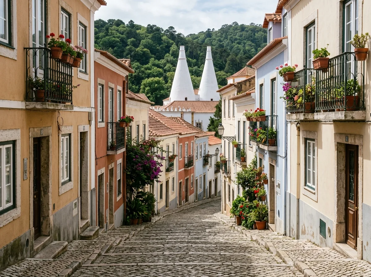 The historic centre of Sintra with the National Palace chimneys behind