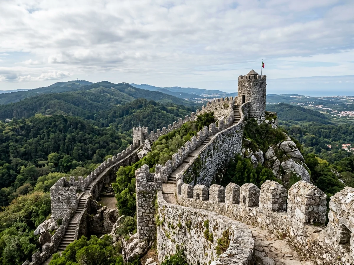 The stone ramparts of the Castle of the Moors in Sintra