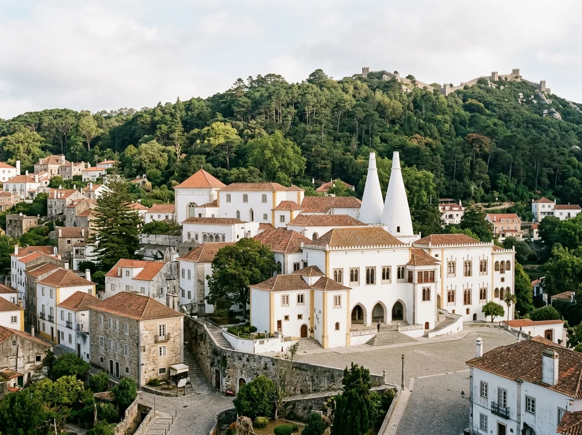 The twin conical chimneys of the Sintra National Palace in the town centre