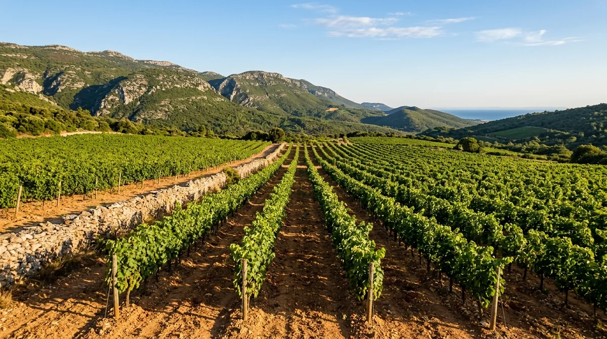 Vineyard rows on the Arrabida hills near Setubal, a typical stop on wine tours from Lisbon