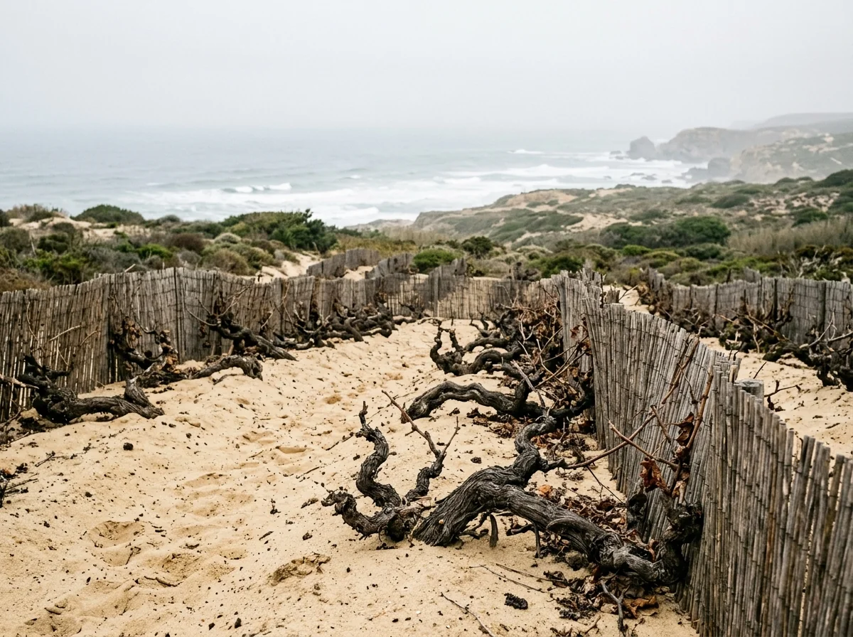 Ungrafted Ramisco vines growing in coastal sand at Colares near Sintra, Portugal