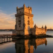 Belem Tower on the Tagus river in Lisbon at golden hour