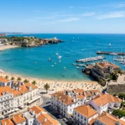 Cascais bay and its town beaches on a bright summer day