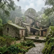 The moss-covered Convento dos Capuchos among granite boulders in the Sintra forest