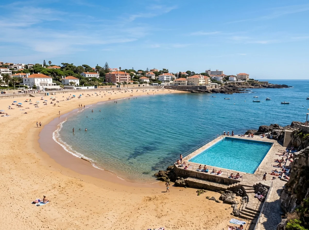 Praia do Tamariz beach and its seawater pool in Estoril