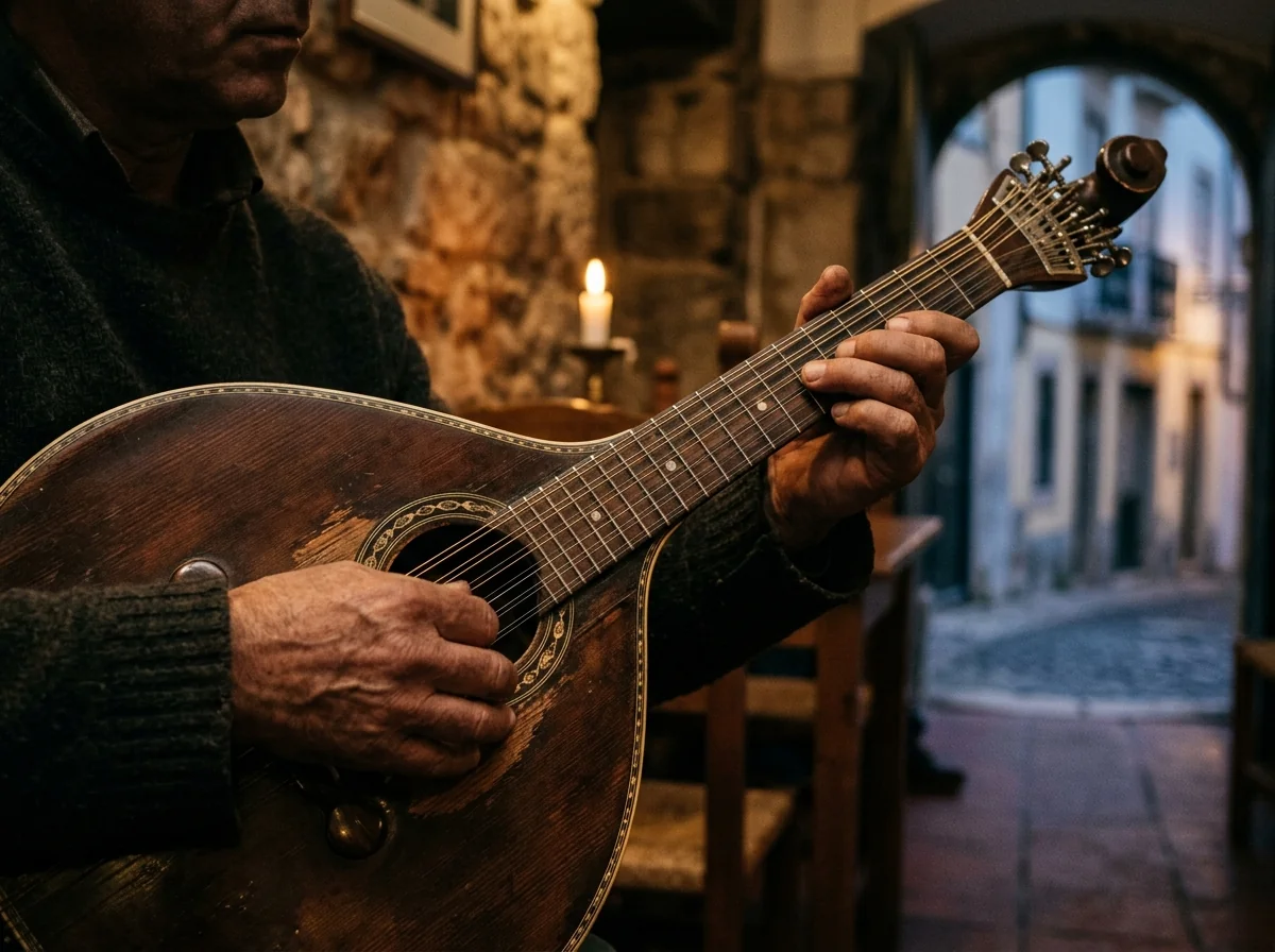 A guitarra portuguesa, the pear-shaped Portuguese guitar used in fado