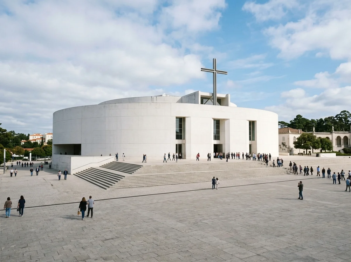 The modern circular Basilica of the Holy Trinity at Fatima