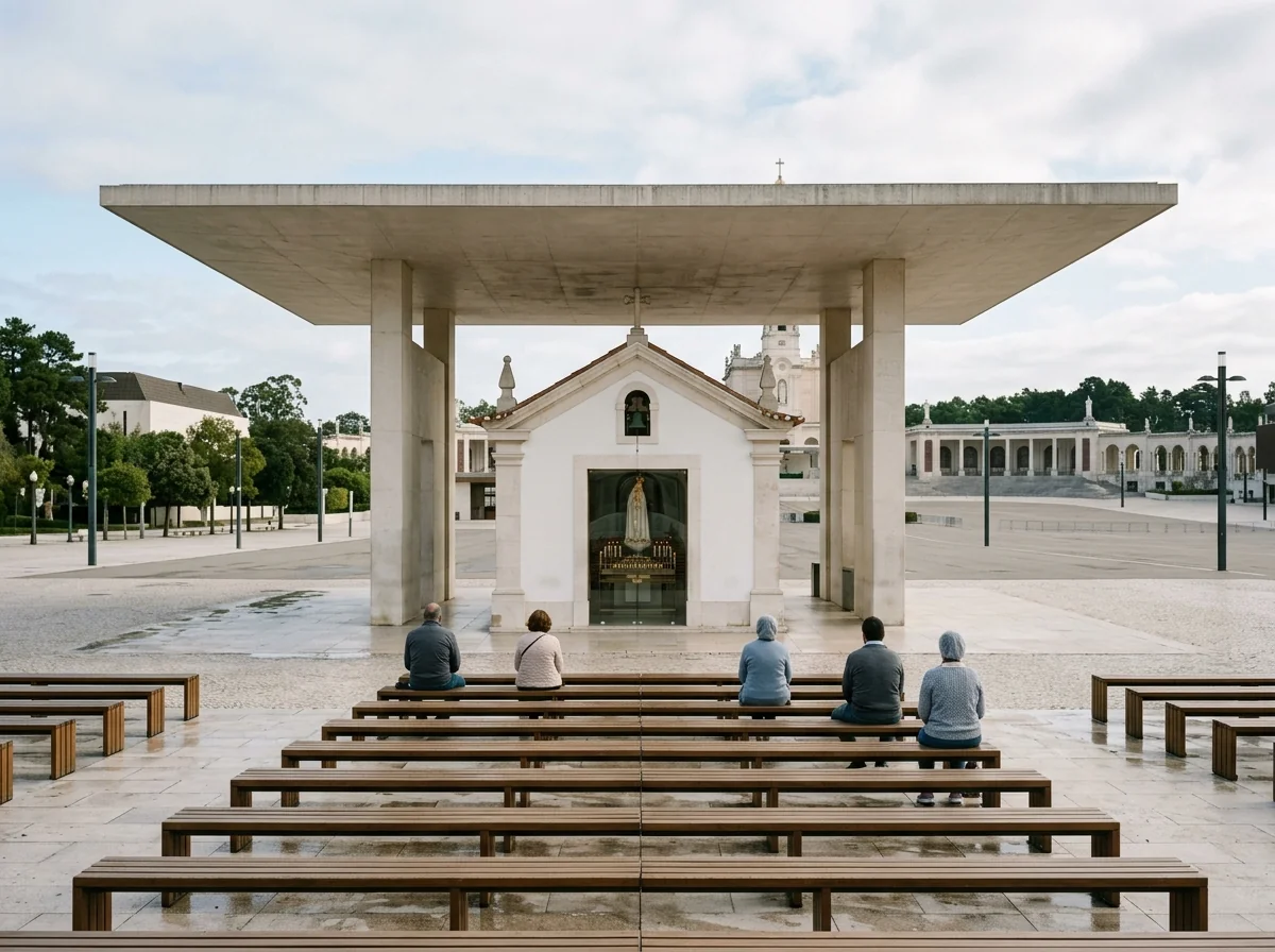 The Chapel of the Apparitions under its canopy at the Sanctuary of Fatima
