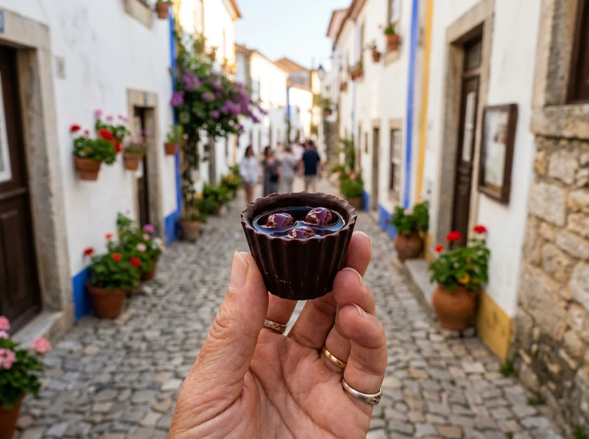 Ginjinha served in an edible chocolate cup in Obidos