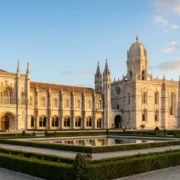 The carved Manueline facade of the Jeronimos Monastery in Belem, Lisbon
