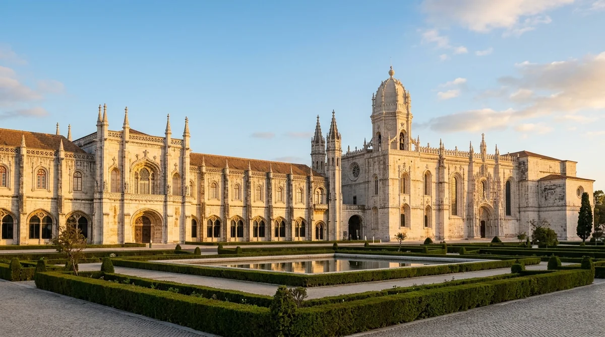 The carved Manueline facade of the Jeronimos Monastery in Belem, Lisbon