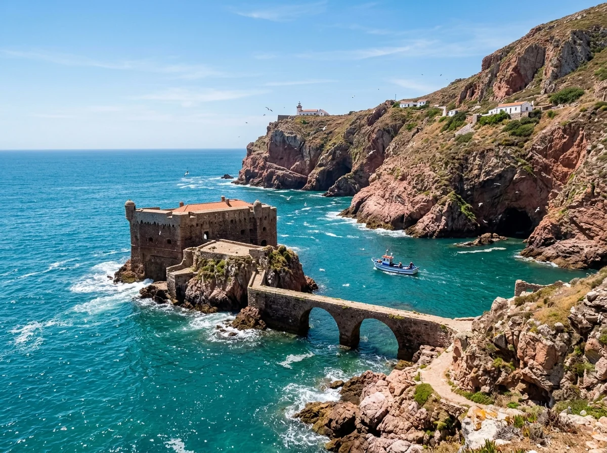 Berlenga Grande island and the Sao Joao Baptista fort off Peniche