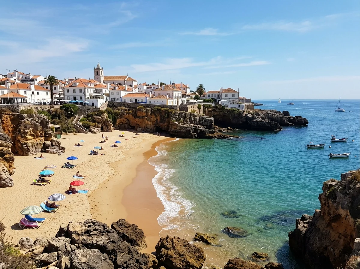 The small golden cove of Praia da Rainha below the Cascais old town
